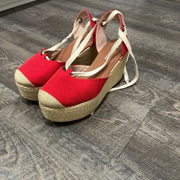 Red Espadrille Wedge Sandals - Picture 2 of 3